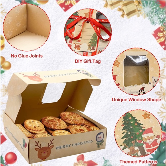 12 Packs Brown Christmas Cookie Boxes with Window for Gift Giving,Cartoon Christ - Picture 5 of 11